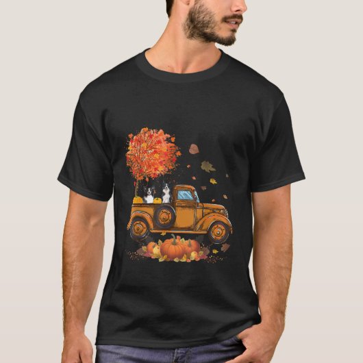 Border Collie Pumpkins Truck Autumn Leaf Fall than T-shirt (Voorkant)