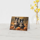Border Collie Pup Autumn Delight Pompoen Kaart (Gele Bloem)