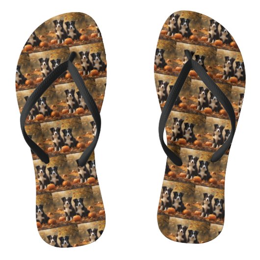 Border Collie Pup Autumn Delight Pompoen Teenslippers (Voetbed)