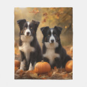 Border Collie Puppy Autumn Delight Pompoen Fleece Deken (Voorkant)