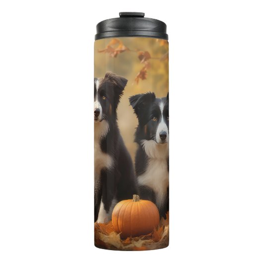 Border Collie Puppy Autumn Delight Pompoen Thermosbeker (Voorkant)