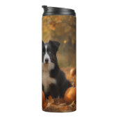 Border Collie Puppy Autumn Delight Pompoen Thermosbeker (Geroteerd rechts)