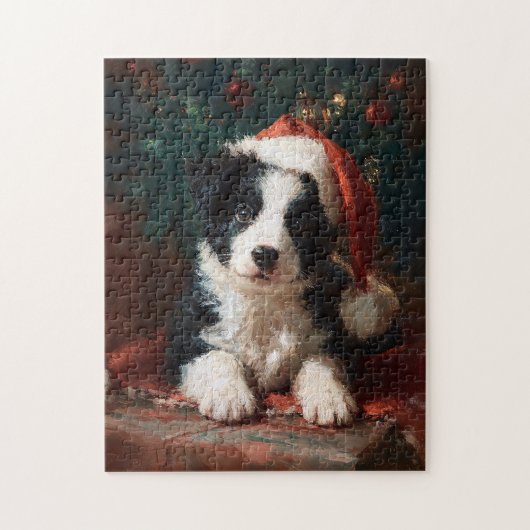 Border Collie Puppy Christmas Painting Jigsaw Pu Legpuzzel (Verticaal)