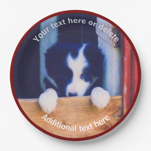 Border Collie Puppy Dog Art Gepersonaliseerde Part Papieren Bordje (Voorkant)