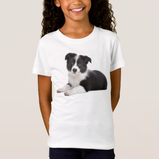 Border Collie Puppy Dog Girls Tee Shirt (Voorkant)