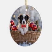 Border Collie Puppy Dog Kerstvakantie Keramisch Ornament (Rechts)