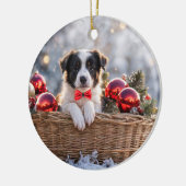 Border Collie Puppy Dog Kerstvakantie Keramisch Ornament (Links)