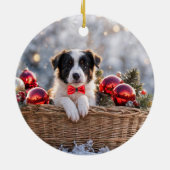 Border Collie Puppy Dog Kerstvakantie Keramisch Ornament (Achterkant)