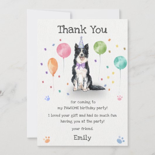 Border Collie Puppy Dog Verjaardag Dank je kaart (Voorkant)