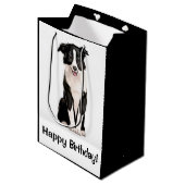 Border Collie Puppy Happy Birthday Medium Cadeauzakje (Voorkant Gekanteld)
