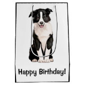 Border Collie Puppy Happy Birthday Medium Cadeauzakje (Achterkant)