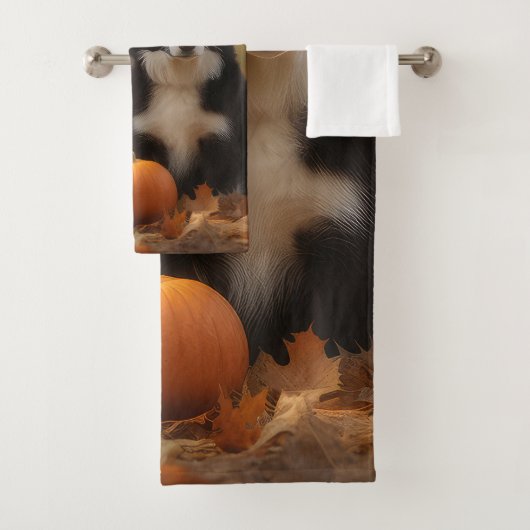 Border Collie Puppy Herfst Delight Pompoen Bad Handdoek (Insitu)
