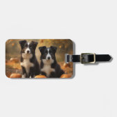 Border Collie Puppy Herfst Delight Pompoen Bagagelabel (Voorkant horizontaal)