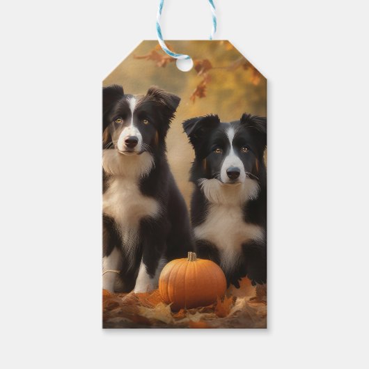Border Collie Puppy Herfst Delight Pompoen Cadeaulabel (Voorkant)