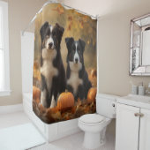 Border Collie Puppy Herfst Delight Pompoen Douchegordijn (In situ)