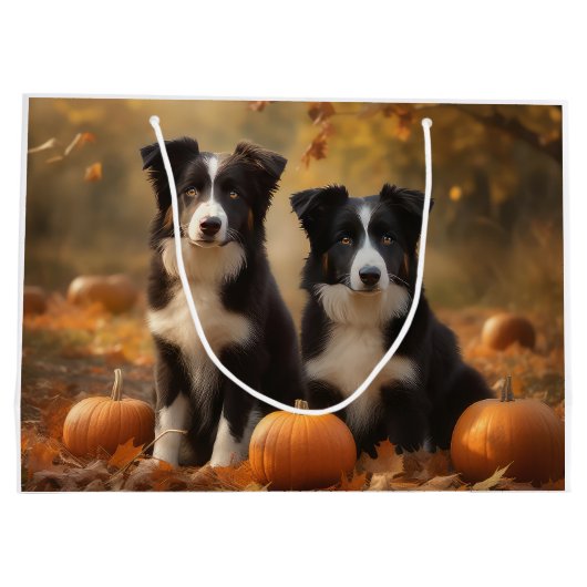 Border Collie Puppy Herfst Delight Pompoen Groot Cadeauzakje (Achterkant)