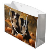 Border Collie Puppy Herfst Delight Pompoen Groot Cadeauzakje (Achterkant Gekanteld)
