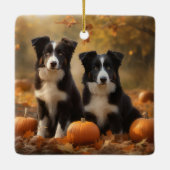 Border Collie Puppy Herfst Delight Pompoen Keramisch Ornament (Achterkant)