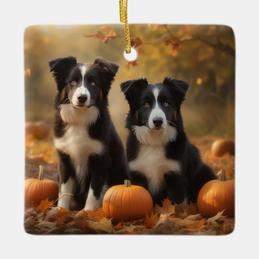 Border Collie Puppy Herfst Delight Pompoen Keramisch Ornament (Voorkant)