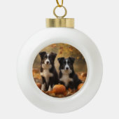 Border Collie Puppy Herfst Delight Pompoen Keramische Bal Ornament (Voorkant)