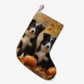 Border Collie Puppy Herfst Delight Pompoen Kleine Kerstsok (Voorkant (Hangend))