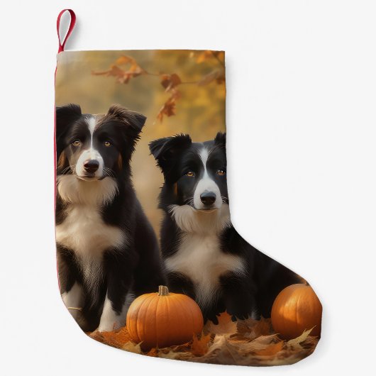 Border Collie Puppy Herfst Delight Pompoen Kleine Kerstsok (Voorkant)
