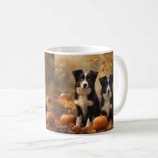 Border Collie Puppy Herfst Delight Pompoen Koffiemok (Voorkant rechts)