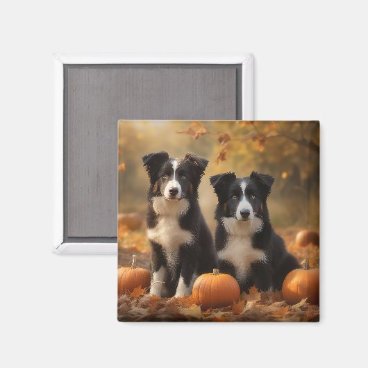 Border Collie Puppy Herfst Delight Pompoen Magneet (Voorkant / Achterkant)