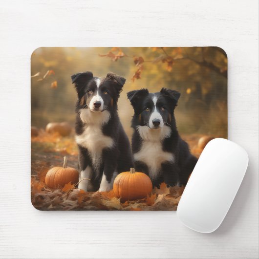 Border Collie Puppy Herfst Delight Pompoen Muismat (Met muis)