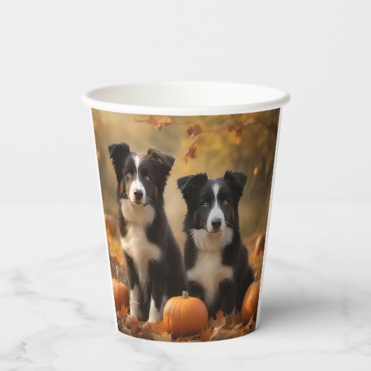 Border Collie Puppy Herfst Delight Pompoen Papieren Bekers (Achterkant)