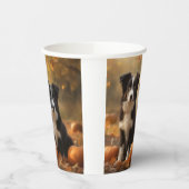 Border Collie Puppy Herfst Delight Pompoen Papieren Bekers (Links)