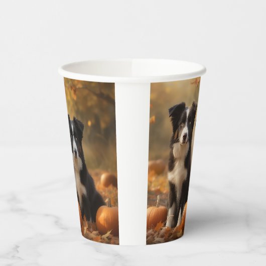 Border Collie Puppy Herfst Delight Pompoen Papieren Bekers (Links)
