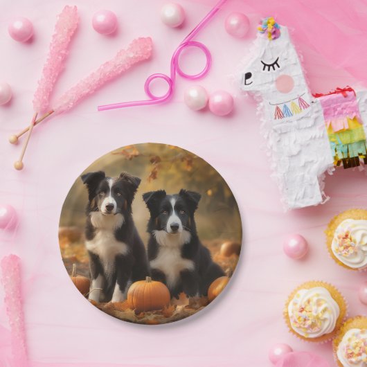 Border Collie Puppy Herfst Delight Pompoen Papieren Bordje (Feest)