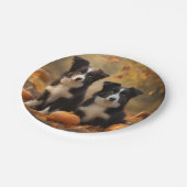 Border Collie Puppy Herfst Delight Pompoen Papieren Bordje (Gekanteld)