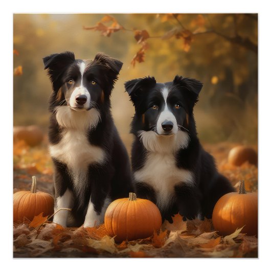 Border Collie Puppy Herfst Delight Pompoen Perfect Poster (Voorkant)
