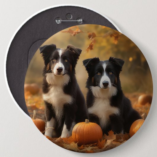 Border Collie Puppy Herfst Delight Pompoen Ronde Button 6,0 Cm (Voorkant /achterkant)