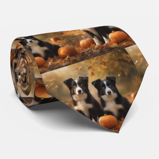 Border Collie Puppy Herfst Delight Pompoen Stropdas (Opgerold)