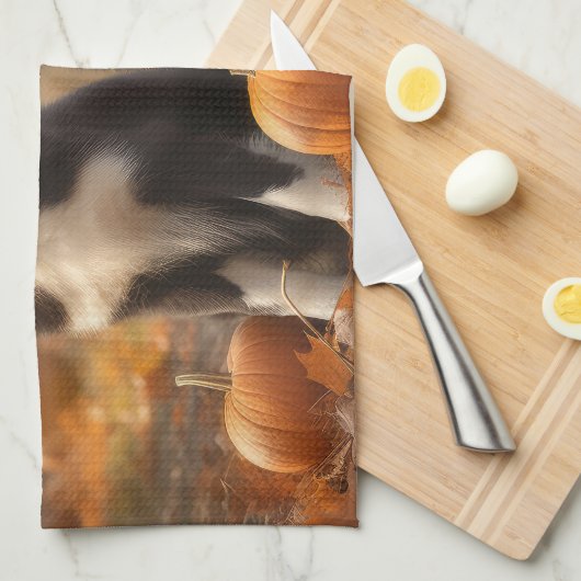 Border Collie Puppy Herfst Delight Pompoen Theedoek (Quarter Fold)