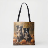 Border Collie Puppy Herfst Delight Pompoen Tote Bag (Voorkant)