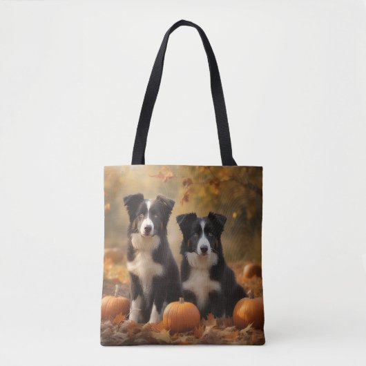 Border Collie Puppy Herfst Delight Pompoen Tote Bag (Voorkant)