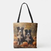 Border Collie Puppy Herfst Delight Pompoen Tote Bag (Achterkant)