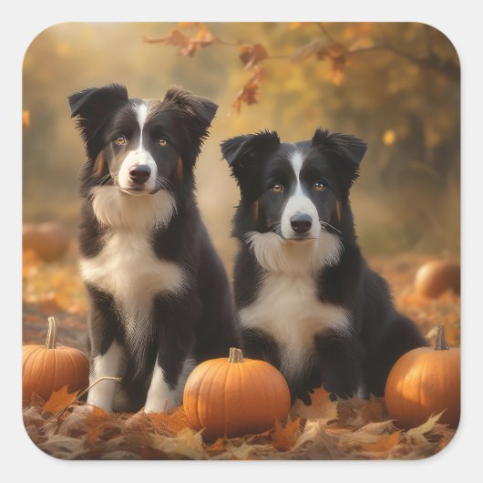 Border Collie Puppy Herfst Delight Pompoen Vierkante Sticker (Voorkant)
