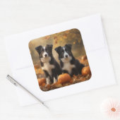 Border Collie Puppy Herfst Delight Pompoen Vierkante Sticker (Envelop)