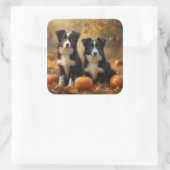 Border Collie Puppy Herfst Delight Pompoen Vierkante Sticker (Tas)