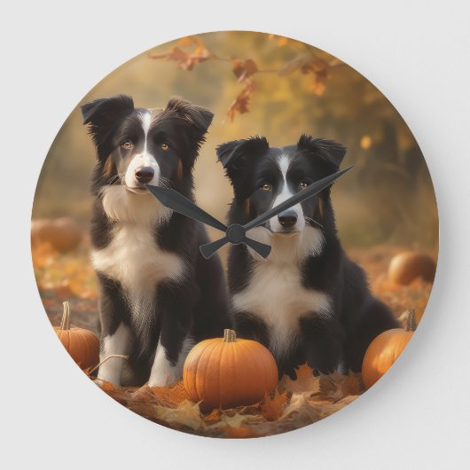 Border Collie Puppy Herfst Genot Pompoen Grote Klok (Voorkant)