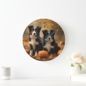 Border Collie Puppy Herfst Genot Pompoen Grote Klok (Huis)