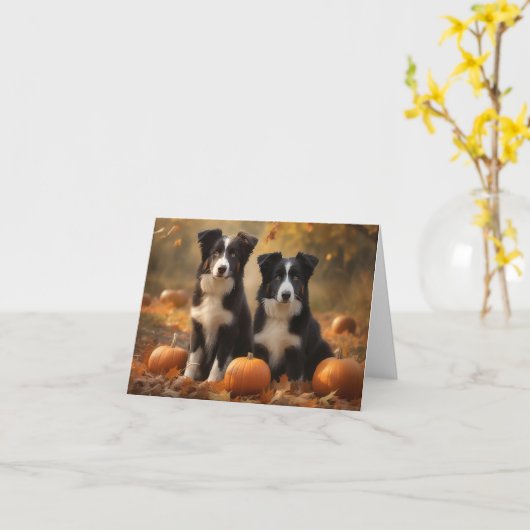 Border Collie Puppy Herfstplezier Pompoen Kaart (Gele Bloem)