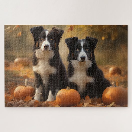 Border Collie Puppy Herfstvreugde Pompoen Legpuzzel (Horizontaal)