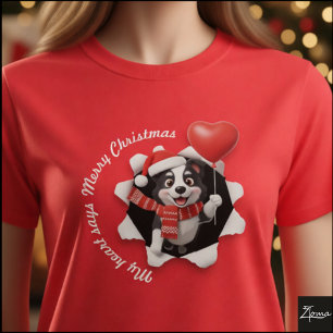 Border Collie Puppy Kerst Hart Sjaal T-shirt