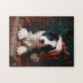 Border Collie Puppy Kerstschilderij Legpuzzel (Horizontaal)